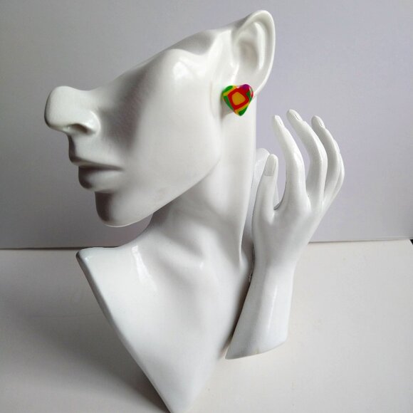 Handmade multi-color polymer clay earrings. Boucles d'oreilles fait à la main - Picture 4 of 6